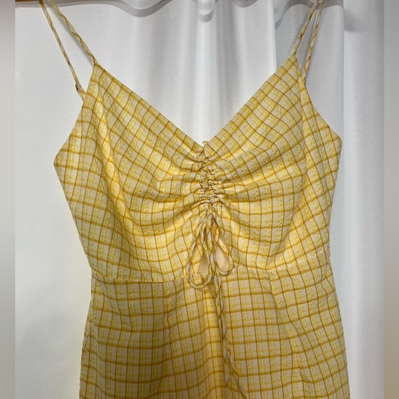 Lush Grid Print Sunny Yellow Mini Dress with Cutout Accent - size Small - Picture 9 of 10